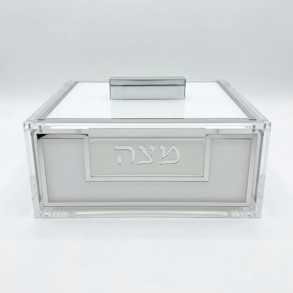 Boîte à matsa carrée plexiglass blanc et argent