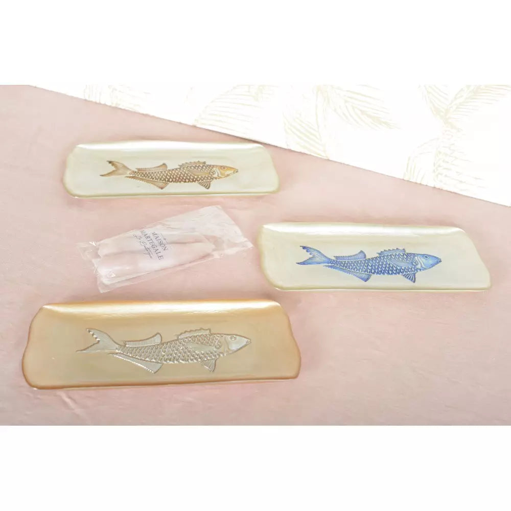Plat Rectangulaire Vanille avec Poisson Bleu