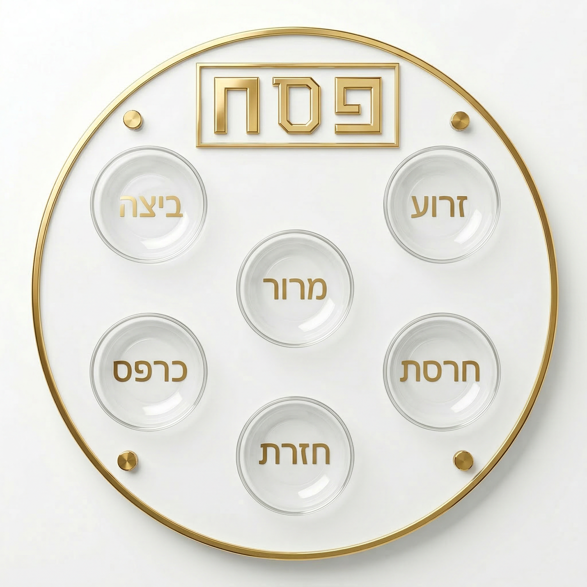Plat de Seder en acrylique blanc doré
