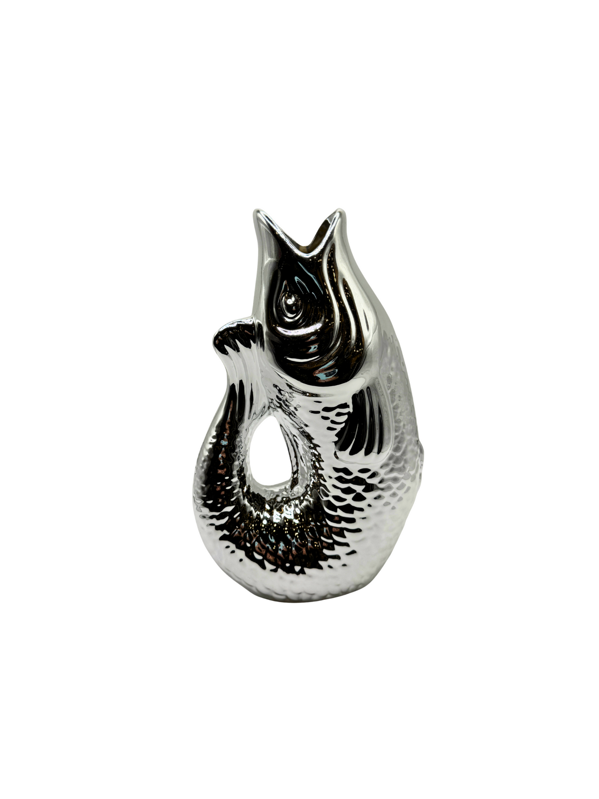 Vase Poisson en Céramique Argenté