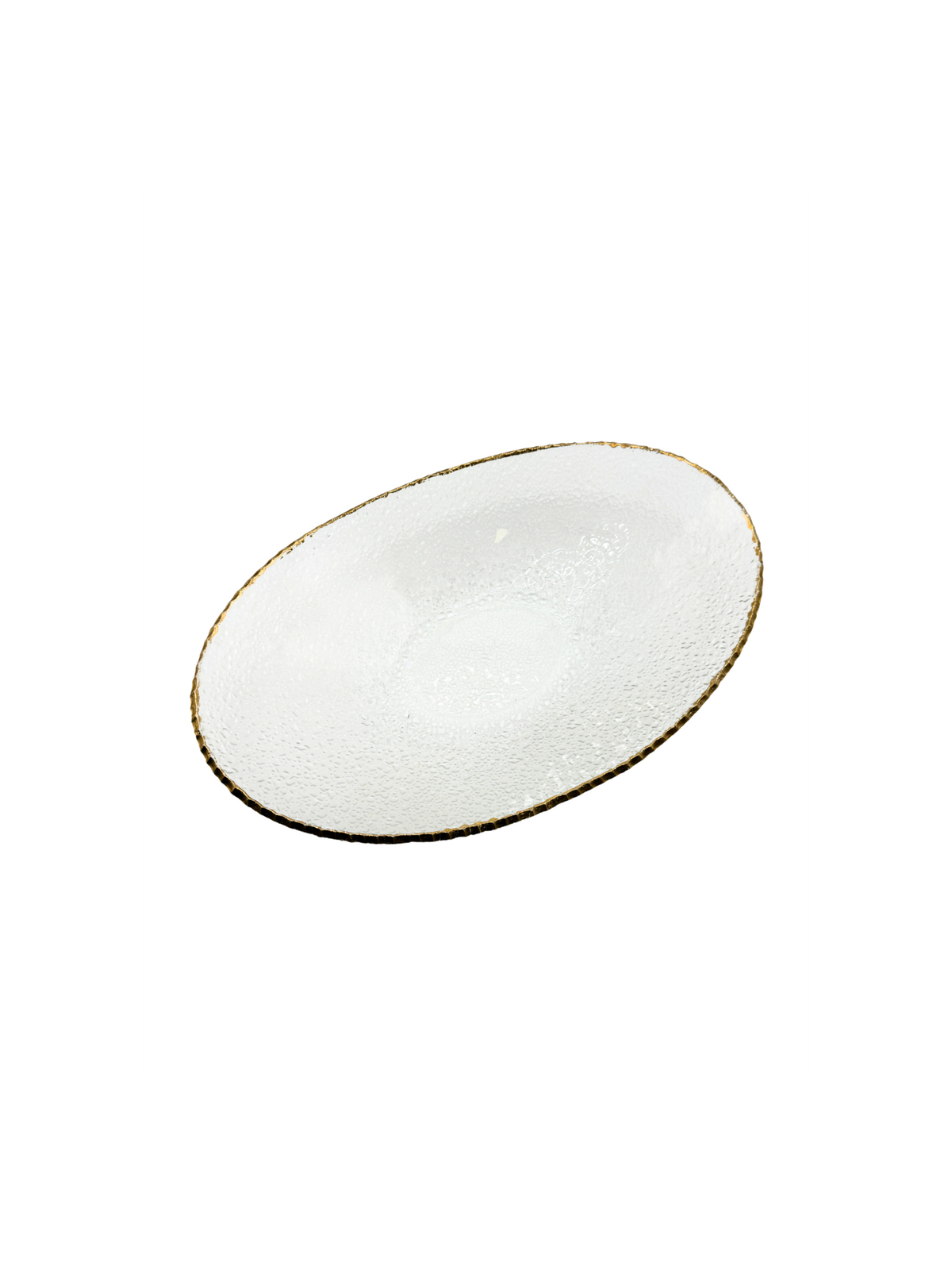 Grand Plat Ovale en Verre Martelé & Finition Dorée