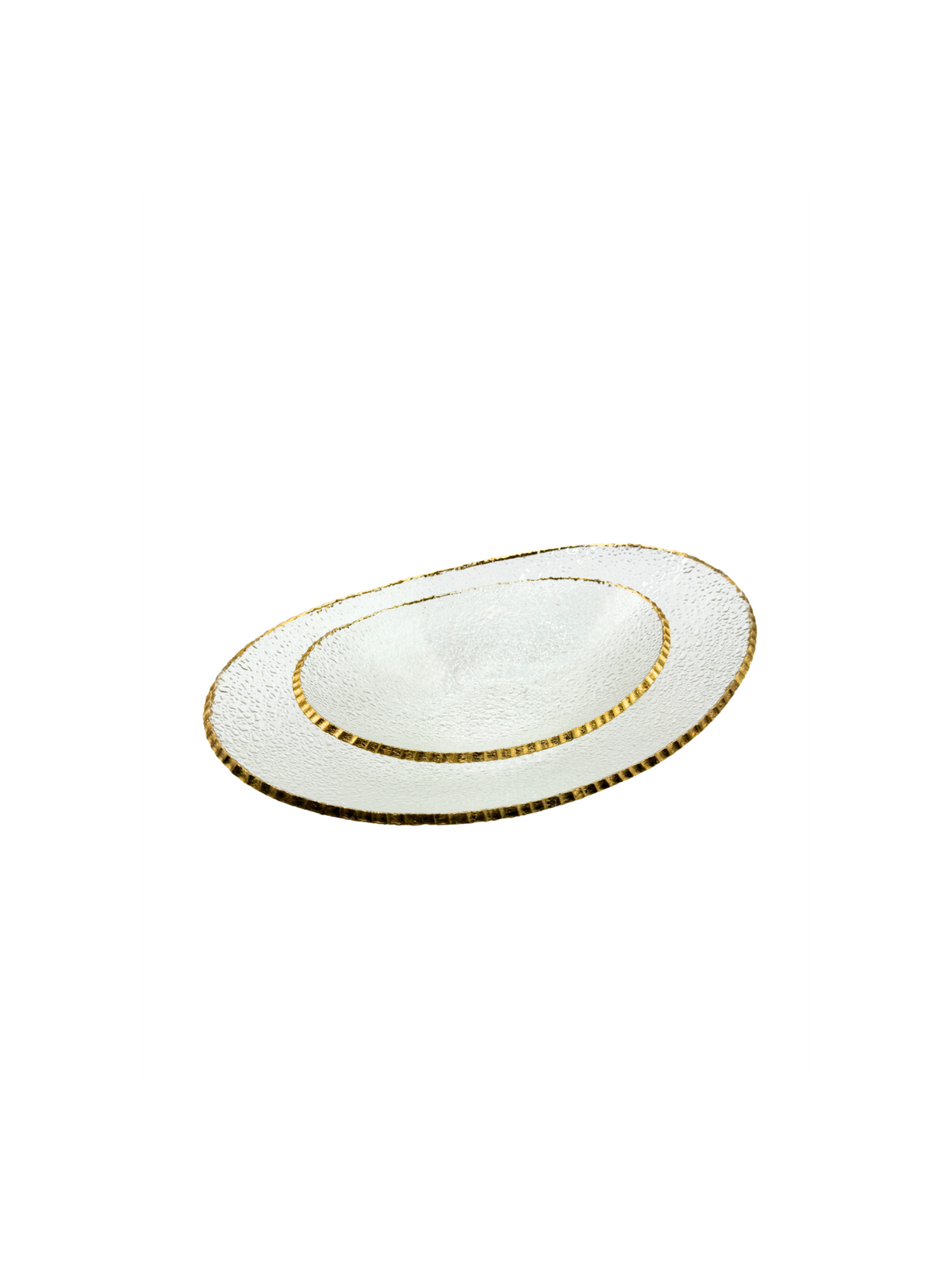 Grand Plat Ovale en Verre Martelé & Finition Dorée