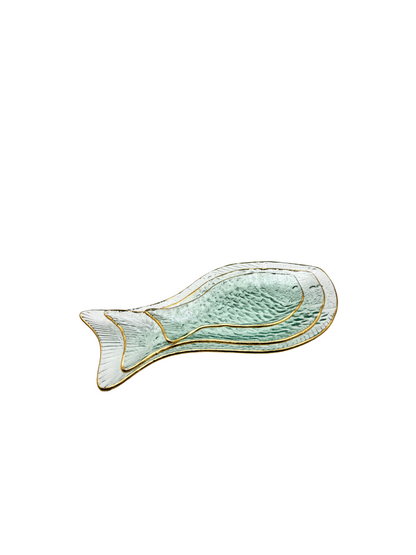 Plat Poisson en Verre Bordure Dorée – Petit Modèle