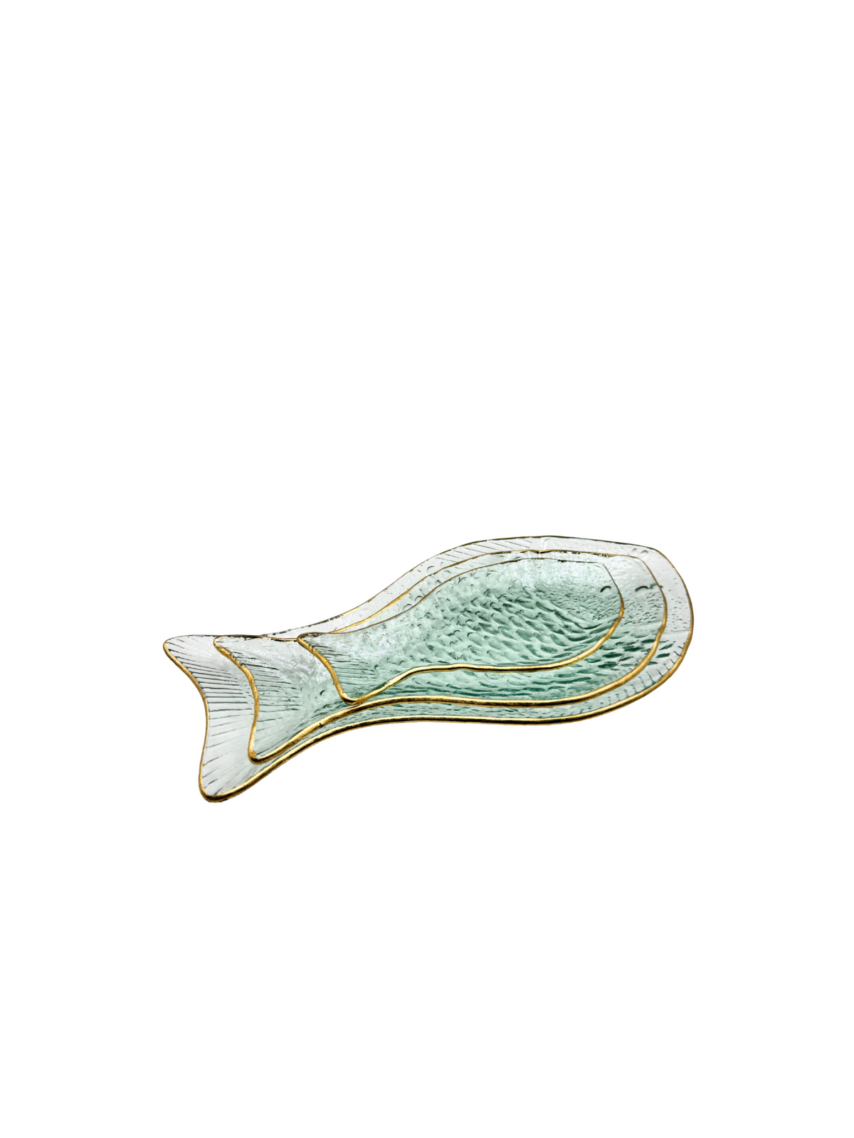 Plat Poisson en Verre Bordure Dorée – Grand Modèle