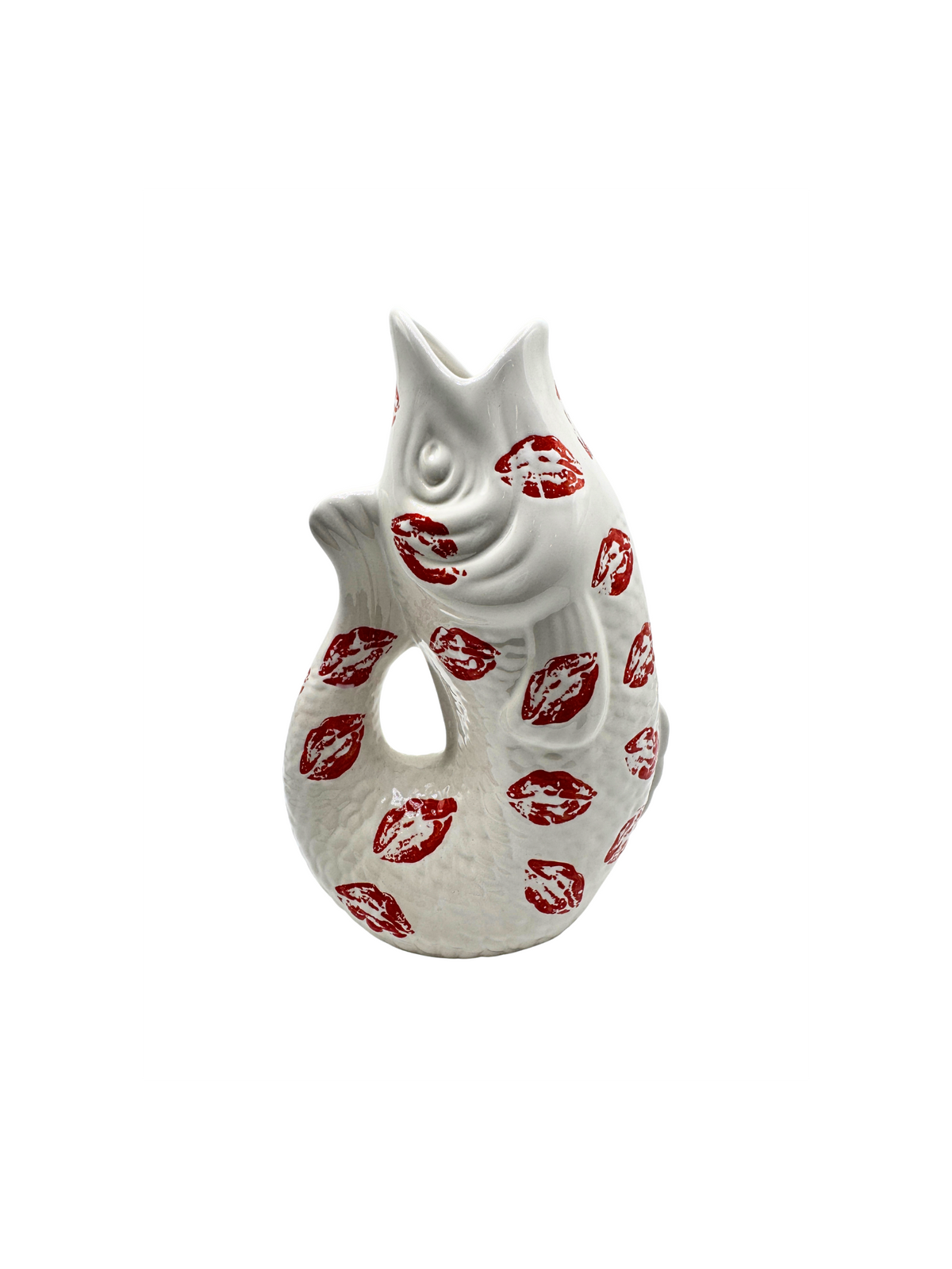 Vase Poisson Blanc Motif Baisers Rouges