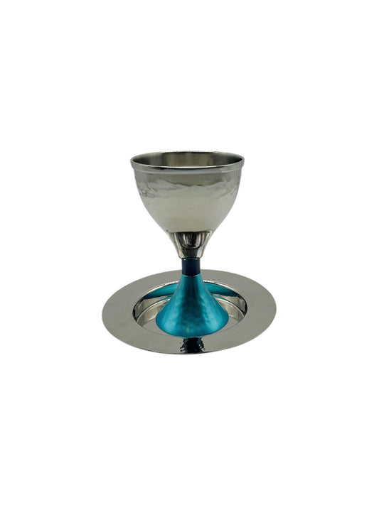 Verre de Kiddoush - à Pied Bleu et à Bande Bleu
