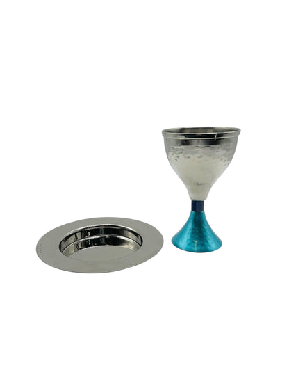 Verre de Kiddoush - à Pied Bleu et à Bande Bleu