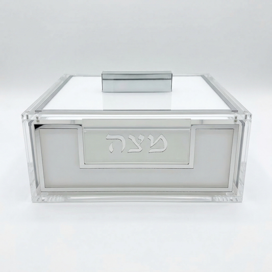 Boîte à matsa carrée plexiglass blanc et argent