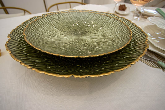 Grand plat de présentation vert et doré