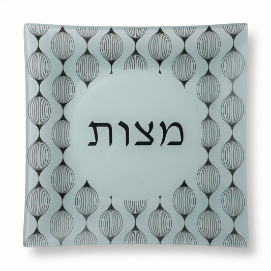 Plat pour matza blanc argent