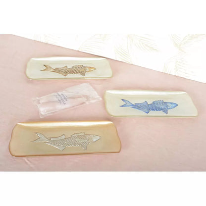 Plat Rectangulaire Vanille avec Poisson Bleu