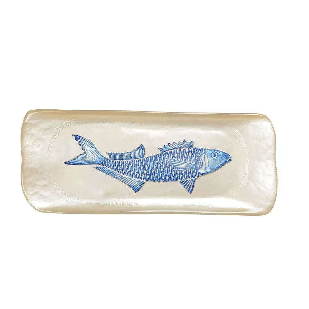 Plat Rectangulaire Vanille avec Poisson Bleu