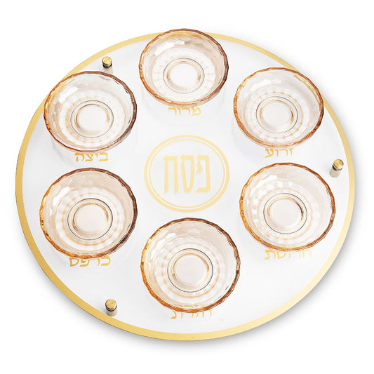 Plateau de Seder verre ambrée avec coupelle